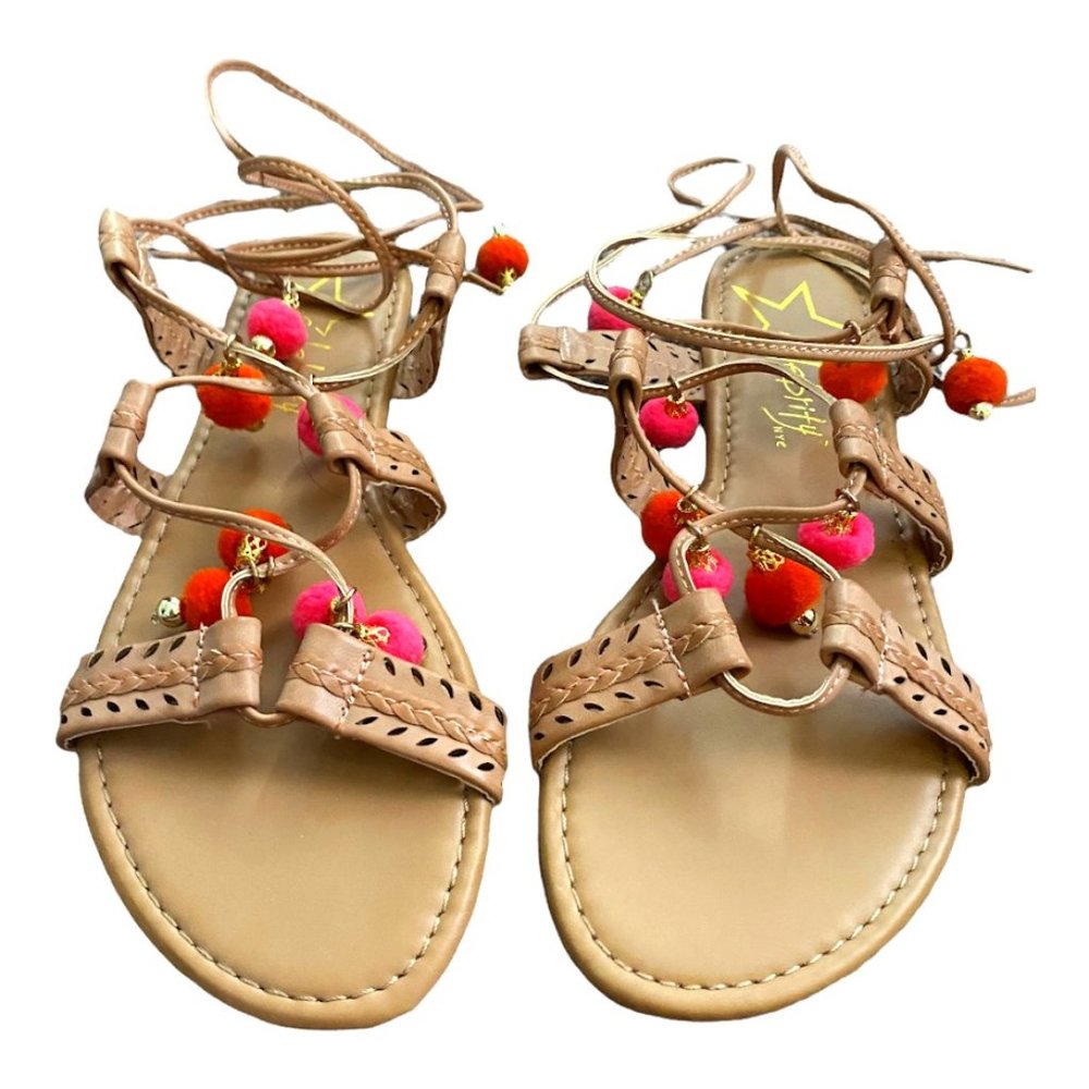 Celebrity NYC Women's Brown, Pink, & Orange Tie Up Gladiator Sandals Size 8